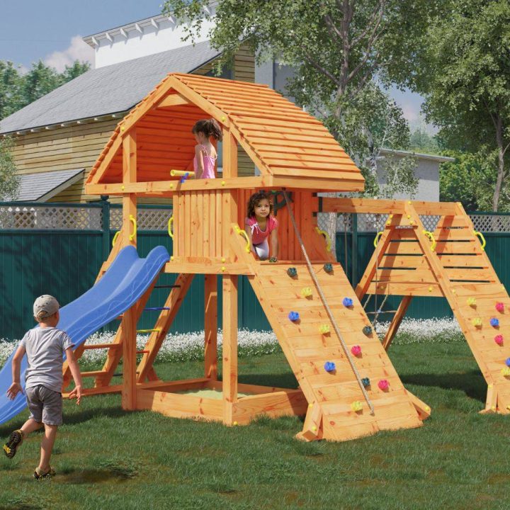 Casita de madera para niños con tobogán Fungoo ARAÑA GIGANTE ROJA