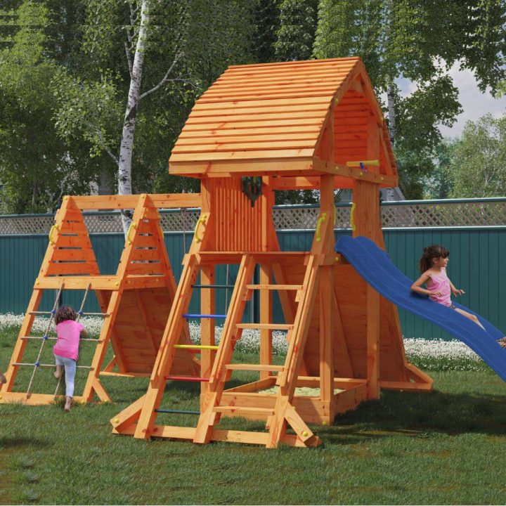 Casita de madera para niños con tobogán Fungoo ARAÑA GIGANTE ROJA