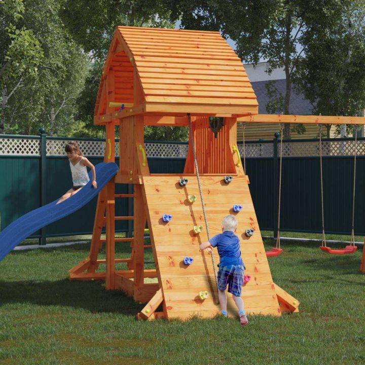 Juego de madera Fungoo GIANT MOVE RED con tobogán, columpio y escalada