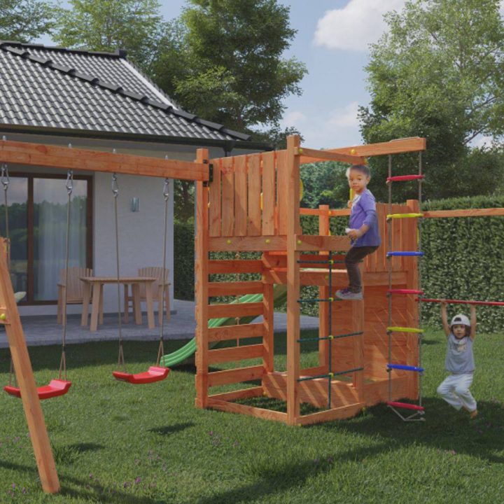 Casita de jardín infantil con tobogán Fungoo Climbing Star3 Juego de jardín de madera