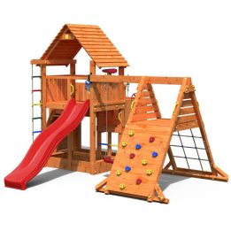 Casita de juegos Fungoo BIG LEADER SPIDER RED con dos columpios, tobogán y estructura de escalada