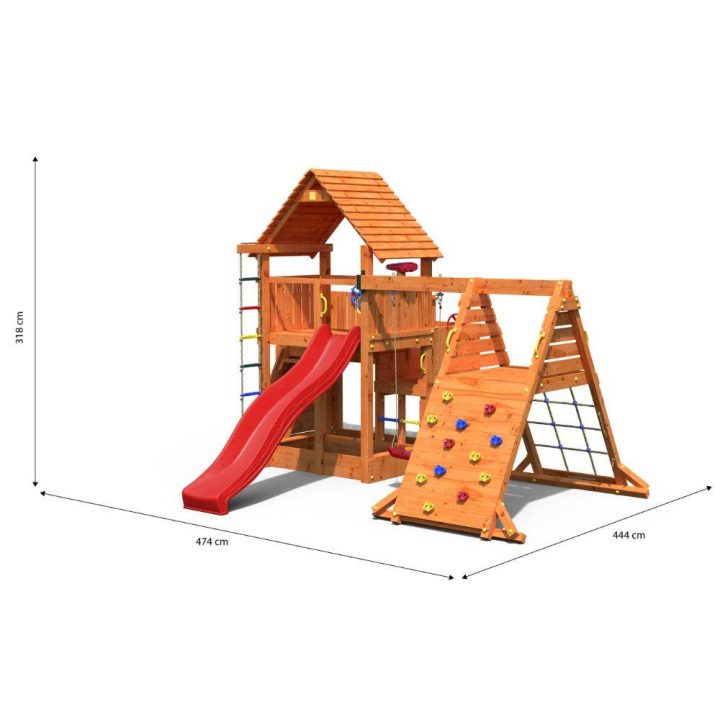 Casita de juegos Fungoo BIG LEADER SPIDER RED con dos columpios, tobogán y estructura de escalada