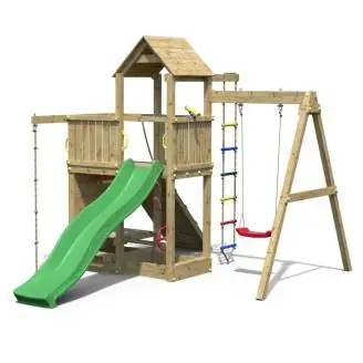 Fungoo ACTIVER KDI Casa de madera con tobogán, columpio y escalera