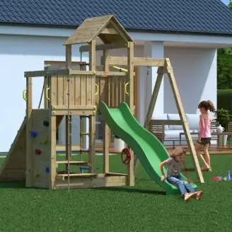 Fungoo ACTIVER KDI Casa de madera con tobogán, columpio y escalera