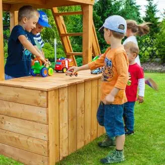 Caja de juguetes de madera con tobogán Fungoo FORTRESS