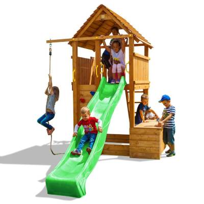 Caja de juguetes de madera con tobogán Fungoo FORTRESS