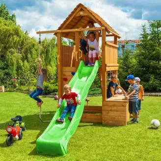 Caja de juguetes de madera con tobogán Fungoo FORTRESS