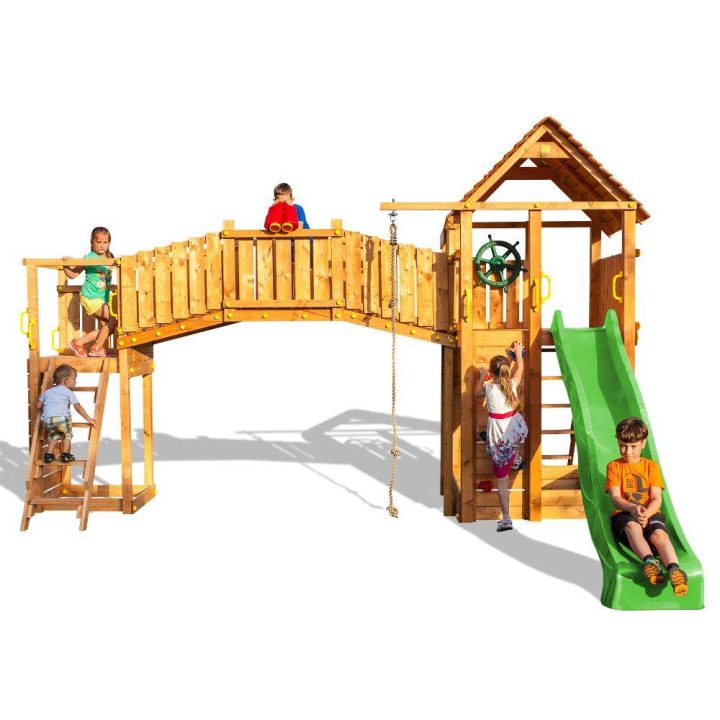 Casa de madera con puente colgante Fungoo FORTRESS TIPTOP Rainbow