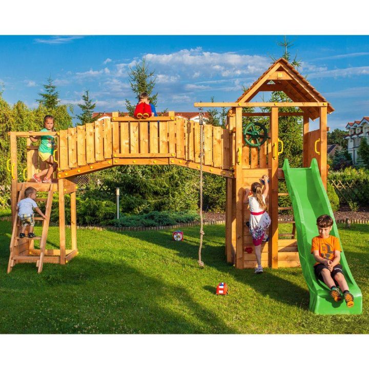 Casa de madera con puente colgante Fungoo FORTRESS TIPTOP Rainbow