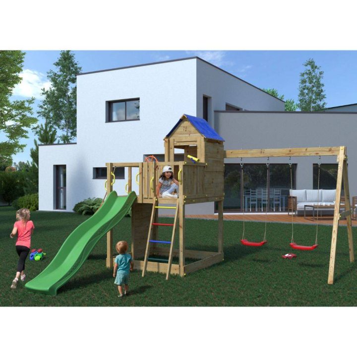 Casita infantil y columpio Fungoo Treehouse 3 juegos de jardín de madera