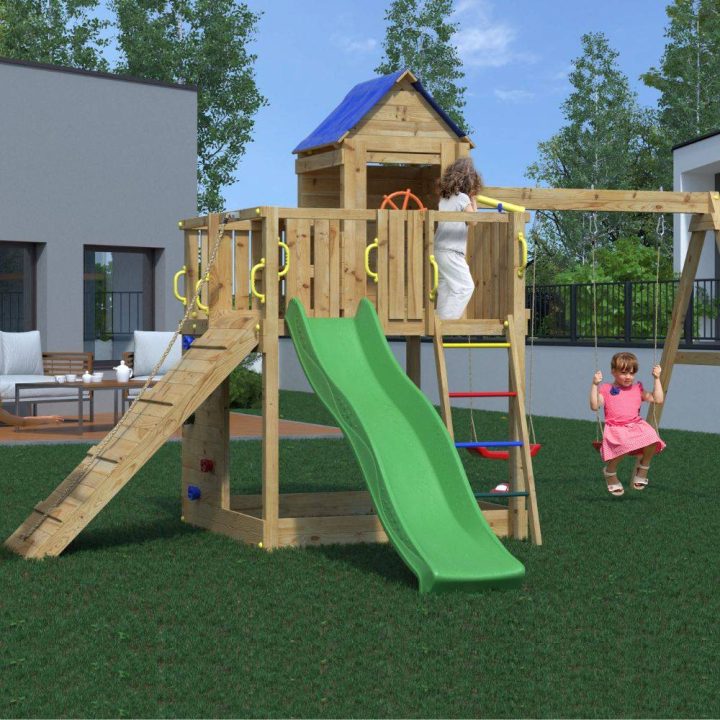 Casita infantil y columpio Fungoo Treehouse 3 juegos de jardín de madera
