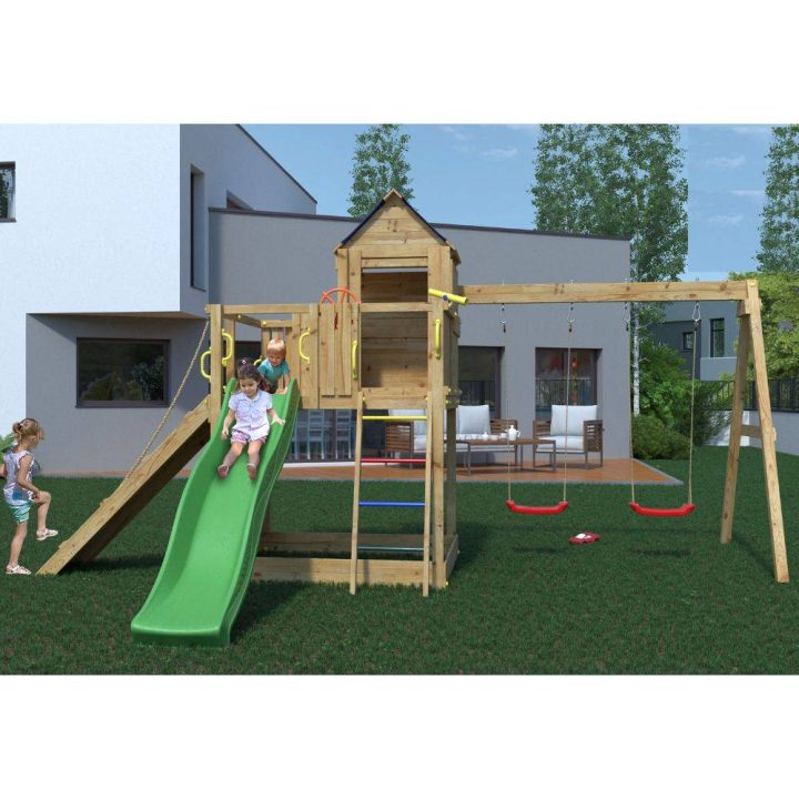 Casita infantil y columpio Fungoo Treehouse 3 juegos de jardín de madera