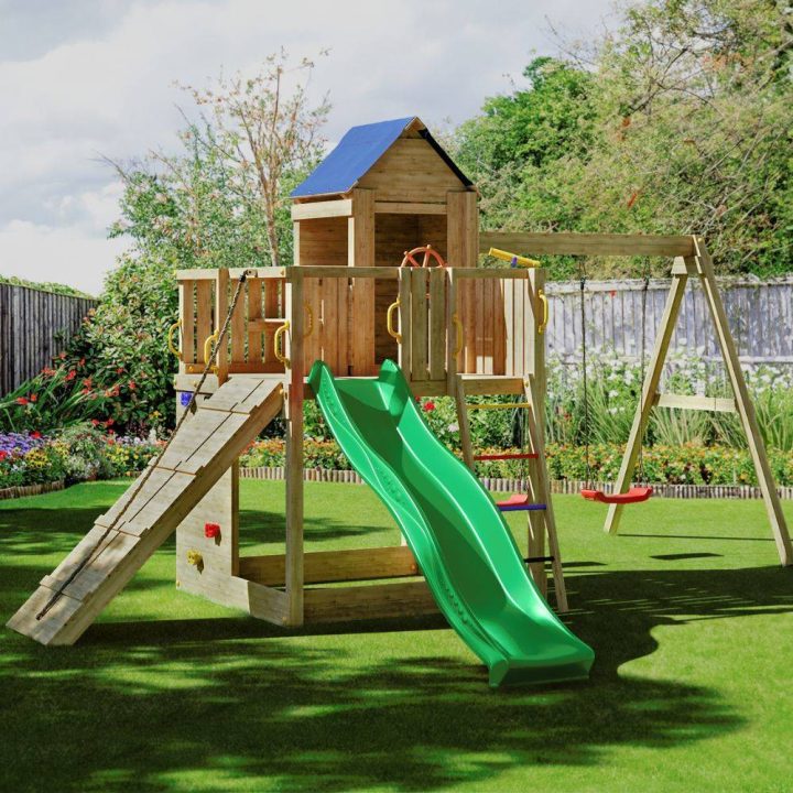 Casita infantil y columpio Fungoo Treehouse 3 juegos de jardín de madera