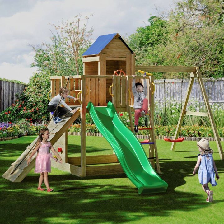 Casita infantil y columpio Fungoo Treehouse 3 juegos de jardín de madera