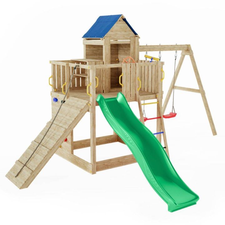 Casita infantil y columpio Fungoo Treehouse 3 juegos de jardín de madera
