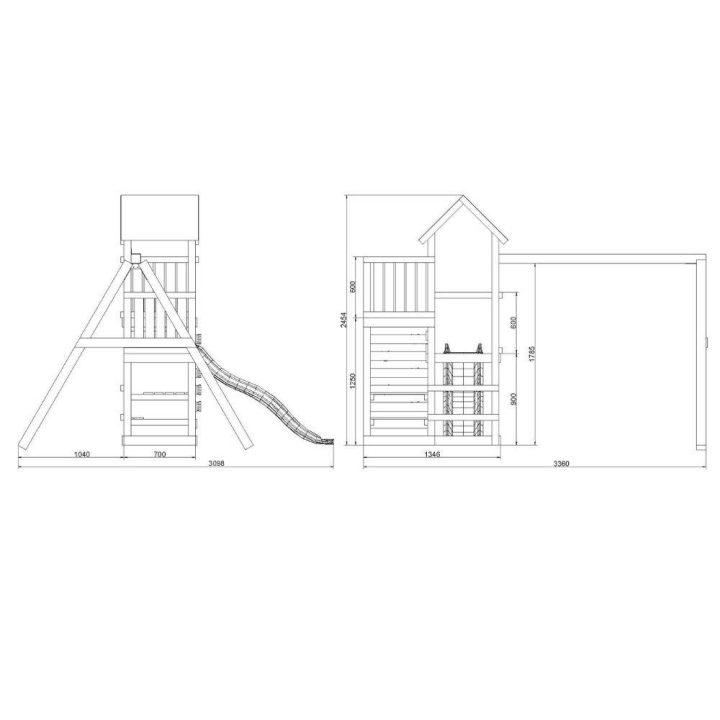 Parque infantil de madera Chester de Fungoo con tobogán, columpio y estructura de escalada