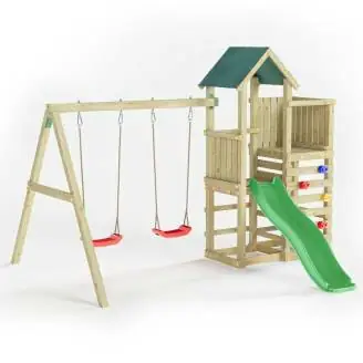 Parque infantil de madera Chester de Fungoo con tobogán, columpio y estructura de escalada