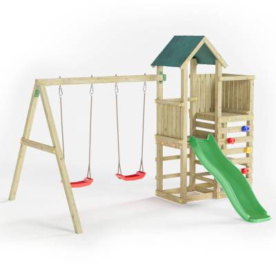 Parque infantil de madera Chester de Fungoo con tobogán, columpio y estructura de escalada