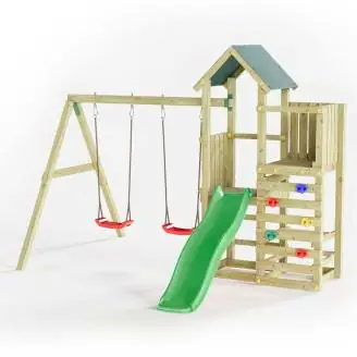 Parque infantil de madera Chester de Fungoo con tobogán, columpio y estructura de escalada