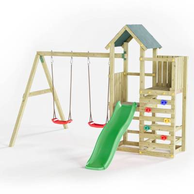 Parque infantil de madera Chester de Fungoo con tobogán, columpio y estructura de escalada