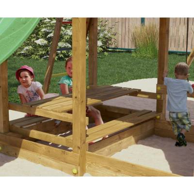 Casa de juegos de madera Fungoo Mars con tobogán, columpio, mesa de picnic y estructura de escalada