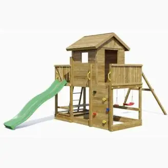 Casa de juegos de madera Fungoo Mars con tobogán, columpio, mesa de picnic y estructura de escalada