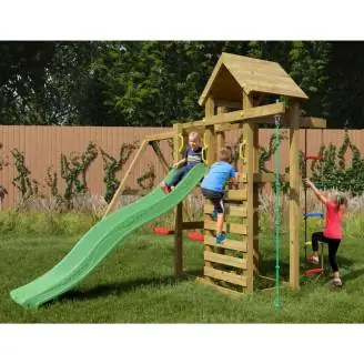 Parque infantil de madera Fungoo Mixter con tobogán, columpio doble y estructura de escalada