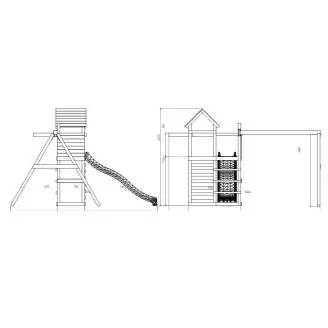 Parque infantil de madera Fungoo Mixter con tobogán, columpio doble y estructura de escalada