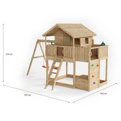 Casita de juegos doble de madera para jardín Fungoo Galaxy Sunshine para niños con columpios y zona de escalada