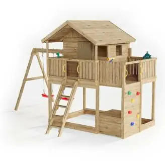 Casita de juegos doble de madera para jardín Fungoo Galaxy Sunshine para niños con columpios y zona de escalada
