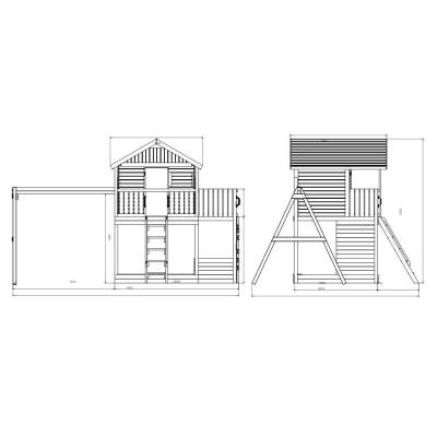 Casita de juegos doble de madera para jardín Fungoo Galaxy Sunshine para niños con columpios y zona de escalada