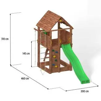 Parque infantil de madera Fungoo FORTRESS con tobogán, estructura de escalada y arenero