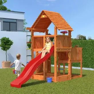 Parque infantil de madera Fungoo BIG LEADER Casa, tobogán, escalada, arenero
