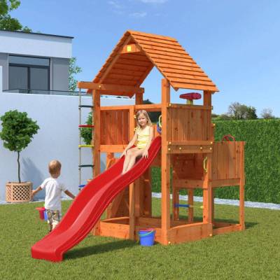 Parque infantil de madera Fungoo BIG LEADER Casa, tobogán, escalada, arenero