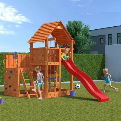 Parque infantil de madera Fungoo BIG LEADER Casa, tobogán, escalada, arenero