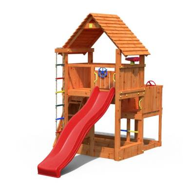 Parque infantil de madera Fungoo BIG LEADER Casa, tobogán, escalada, arenero