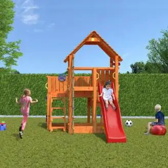 Parque infantil de madera Fungoo BIG LEADER Casa, tobogán, escalada, arenero
