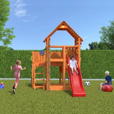Parque infantil de madera Fungoo BIG LEADER Casa, tobogán, escalada, arenero