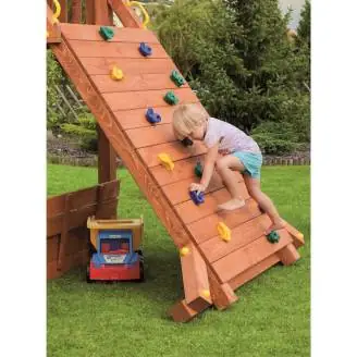 Casa de juegos gigante de teca Fungoo con tobogán, estructura de escalada y arenero