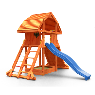 Casa de juegos gigante de teca Fungoo con tobogán, estructura de escalada y arenero