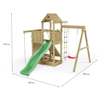 Fungoo ACTIVER KDI Casa de madera con tobogán, columpio y escalera