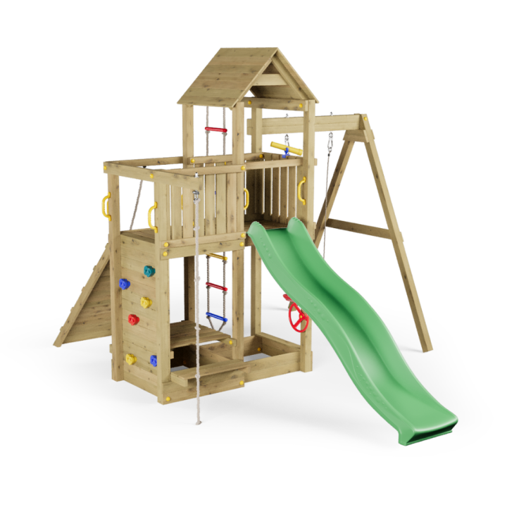 Fungoo ACTIVER KDI Casa de madera con tobogán, columpio y escalera