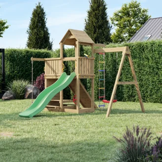 Fungoo ACTIVER KDI Casa de madera con tobogán, columpio y escalera
