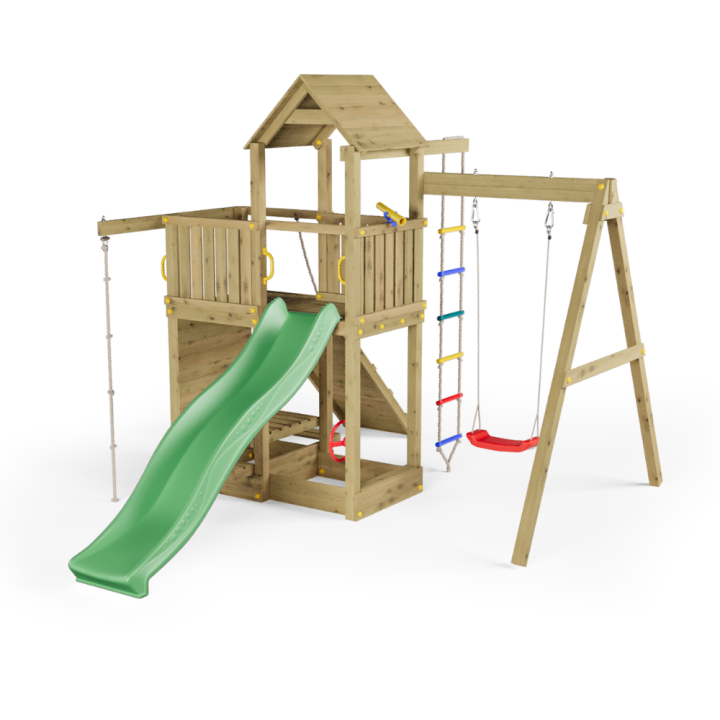Fungoo ACTIVER KDI Casa de madera con tobogán, columpio y escalera