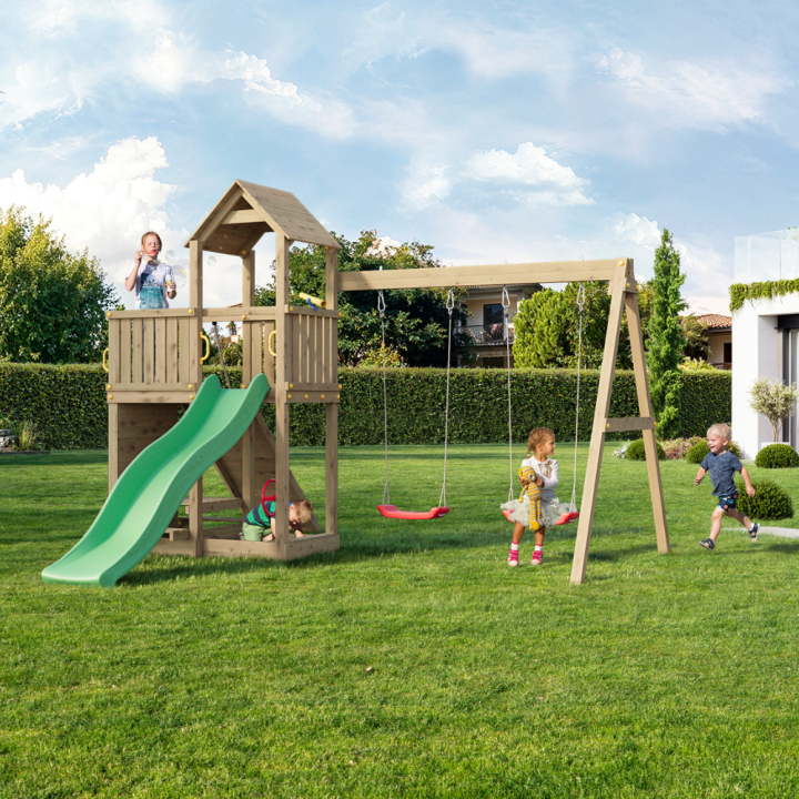 Parque infantil con columpio y casa de setas FLOPPI juegos de jardín de madera