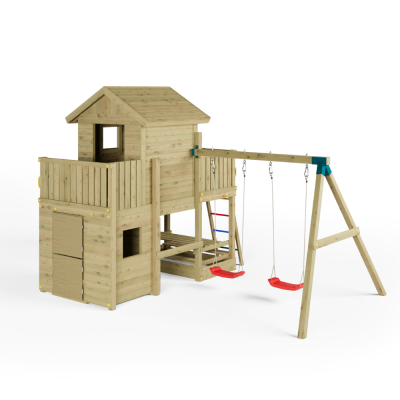 Casita de madera Fungoo Multifort con tobogán y columpios