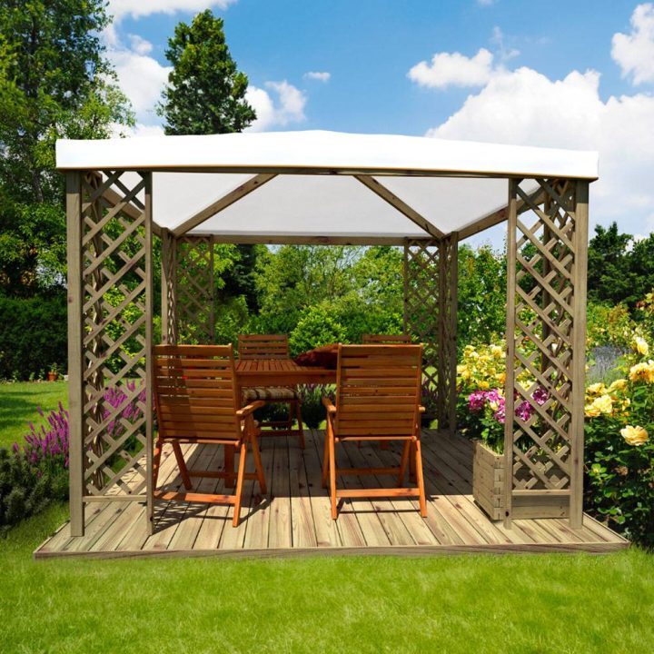 RedGT - Gazebo da Giardino 3x3 in Legno con Grigliati e Copertura Antigrandine