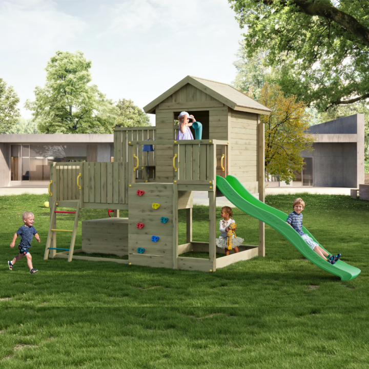 Casita de madera para niños con tobogán – Parque de juegos de jardín Fungoo Sweet House