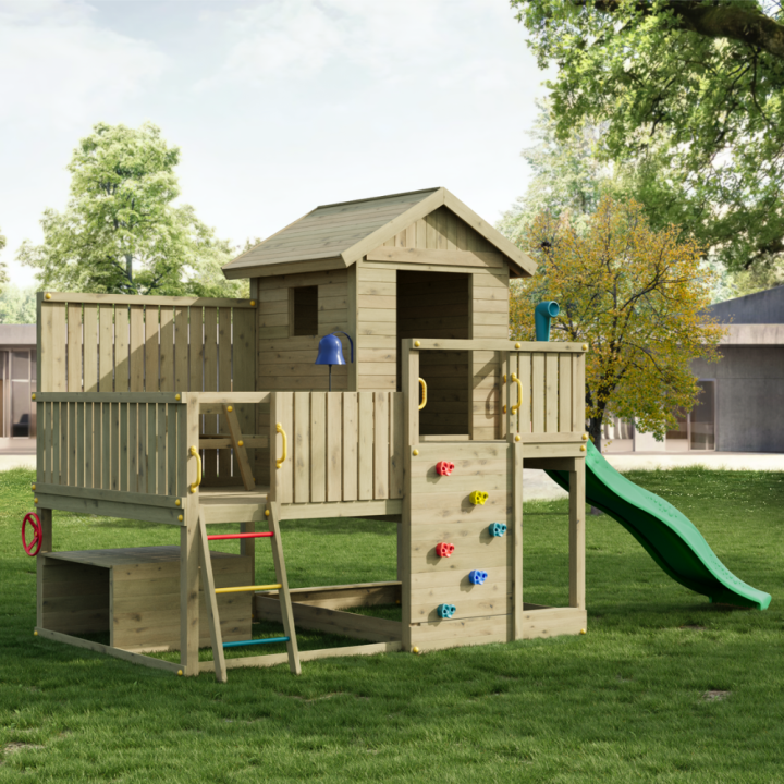 Casita de madera para niños con tobogán – Parque de juegos de jardín Fungoo Sweet House