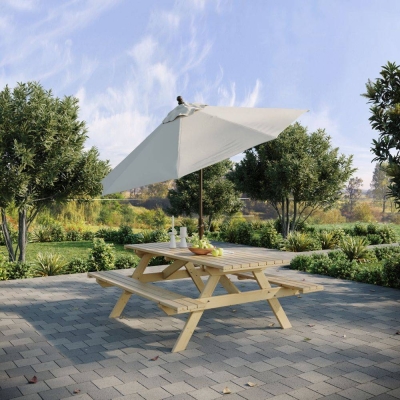 Banco de madera Happytime de 35 mm para picnic, mesa de jardín y terraza, 180 x 150 x 70 cm